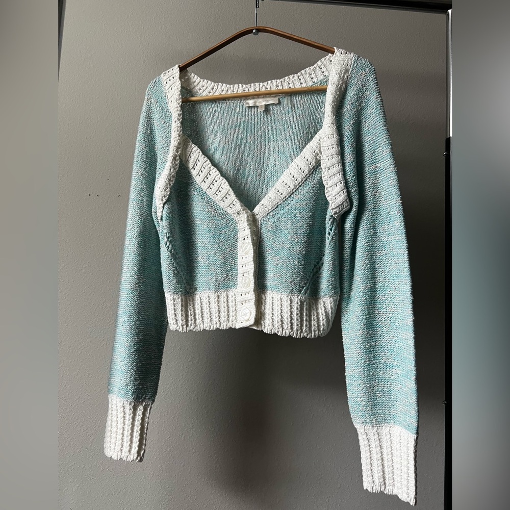 Love Shack Fancy cropped knit cardigan in blue - Picture 3 of 7